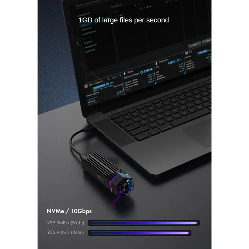 A26Z RGB SSD Enclosure M.2 NVME PCI-E to USB3.1 Gen2 Type-C JMS583 10Gbps SSD Case Radiator for 2280/2260/2242/2230 M.2 SSD