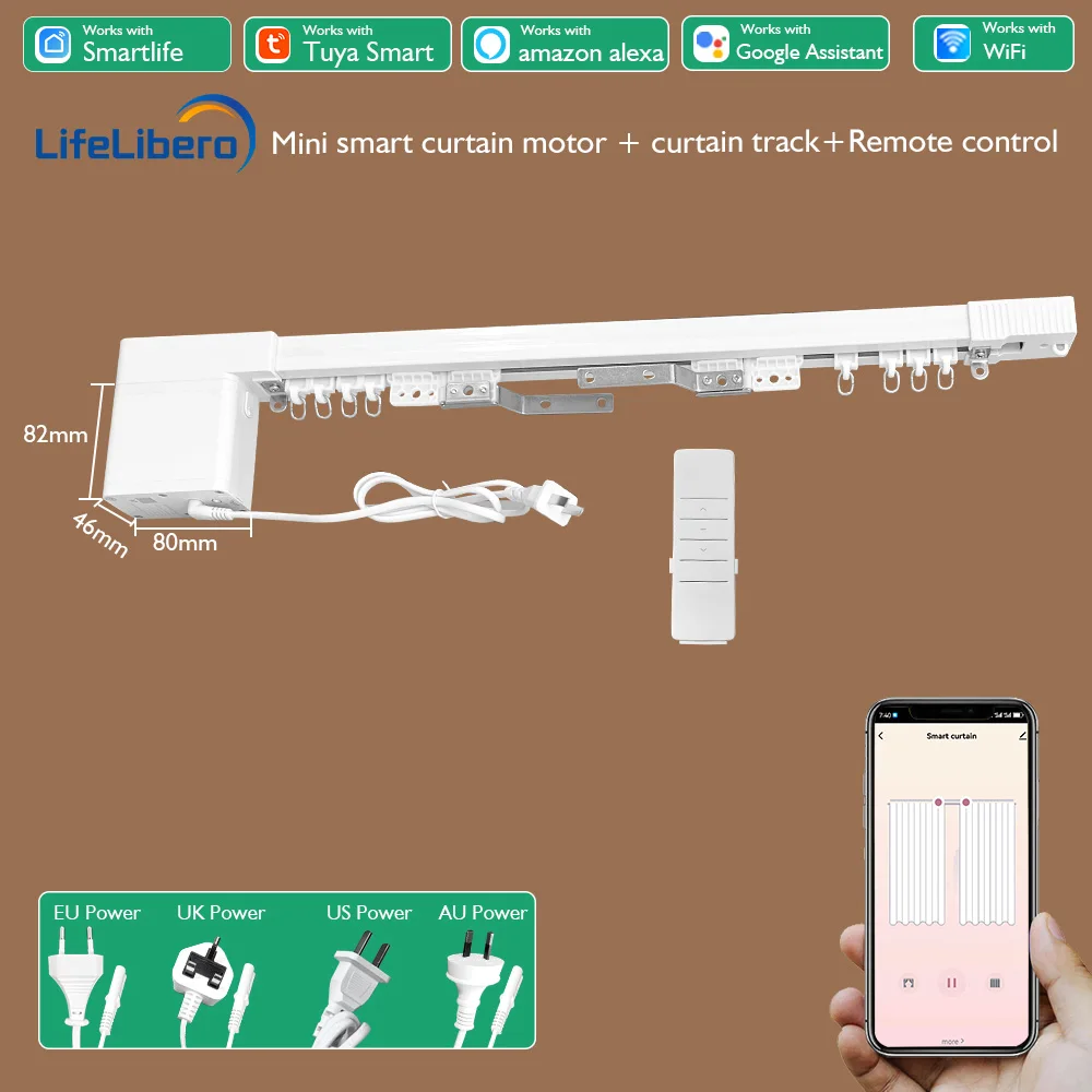 7 번째 투야 전기 와이파이 스마트 커튼 모터 지지대, 앨리스 구글 알렉사 맞춤형 커튼, 트랙 레일 로드, 코니스 스마트 홈