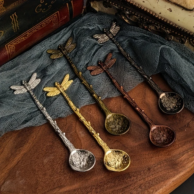 

Vintage Coffee Spoon Ice Cream Dessert Spoon Dragonfly Branches Ieaves Coffee And Tea Mixing Spoon Kitchen Tools Tableware
