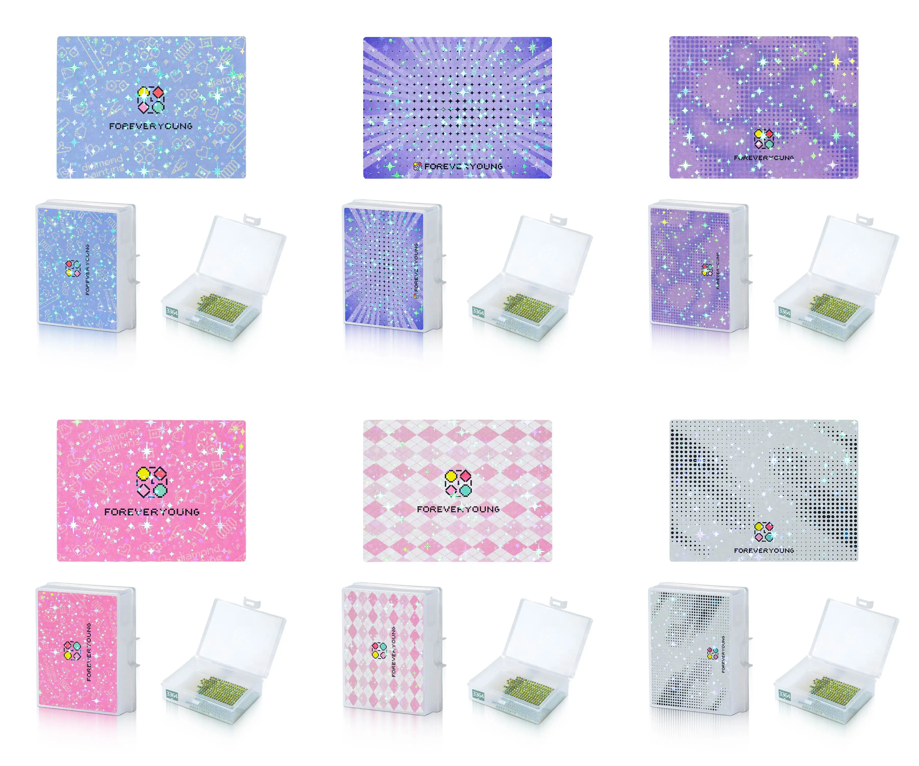 Almohadillas Autoadhesivas de 6 Colores para Bandejas de Almacenamiento de Pintura de Diamantes Forever Young, Compatibles con Tamaños Estándar y Extra Grandes