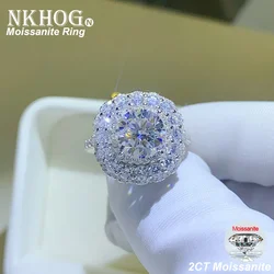 NKHOG 2ct Moissanite Ring Women S925 Sterling Silver 18K Gold Plated Sparkling Wedding Band Rings Fine Jewelry Gifts Certificate