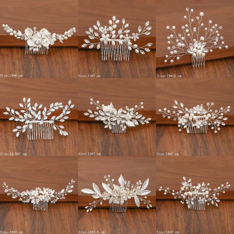 Kolor srebrny perły Rhinestone ślubne włosy grzebienie akcesoria do włosów dla kobiet ozdoby do włosów biżuteria ozdoba ślubna do włosów