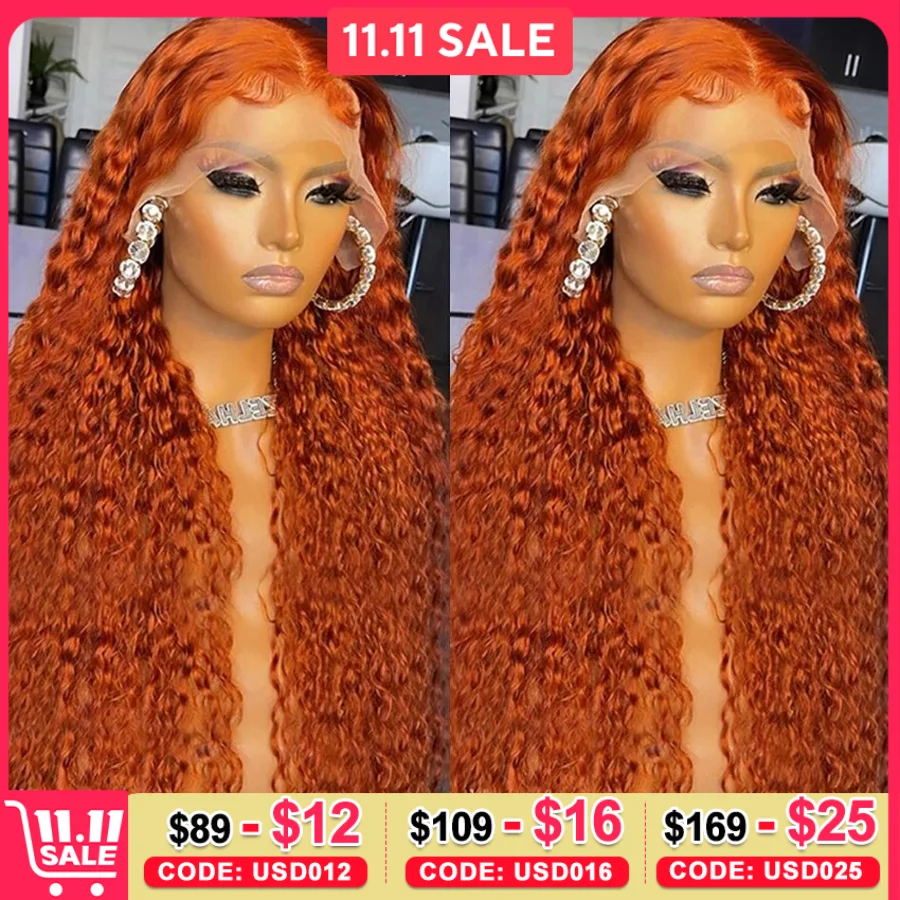 

Ginger Orange 13x6 Transparent Deep Wave Hd Lace Frontal Wig Highlight Colored 13x4 Lace Front Wig Water Curly Human Hair Wigs