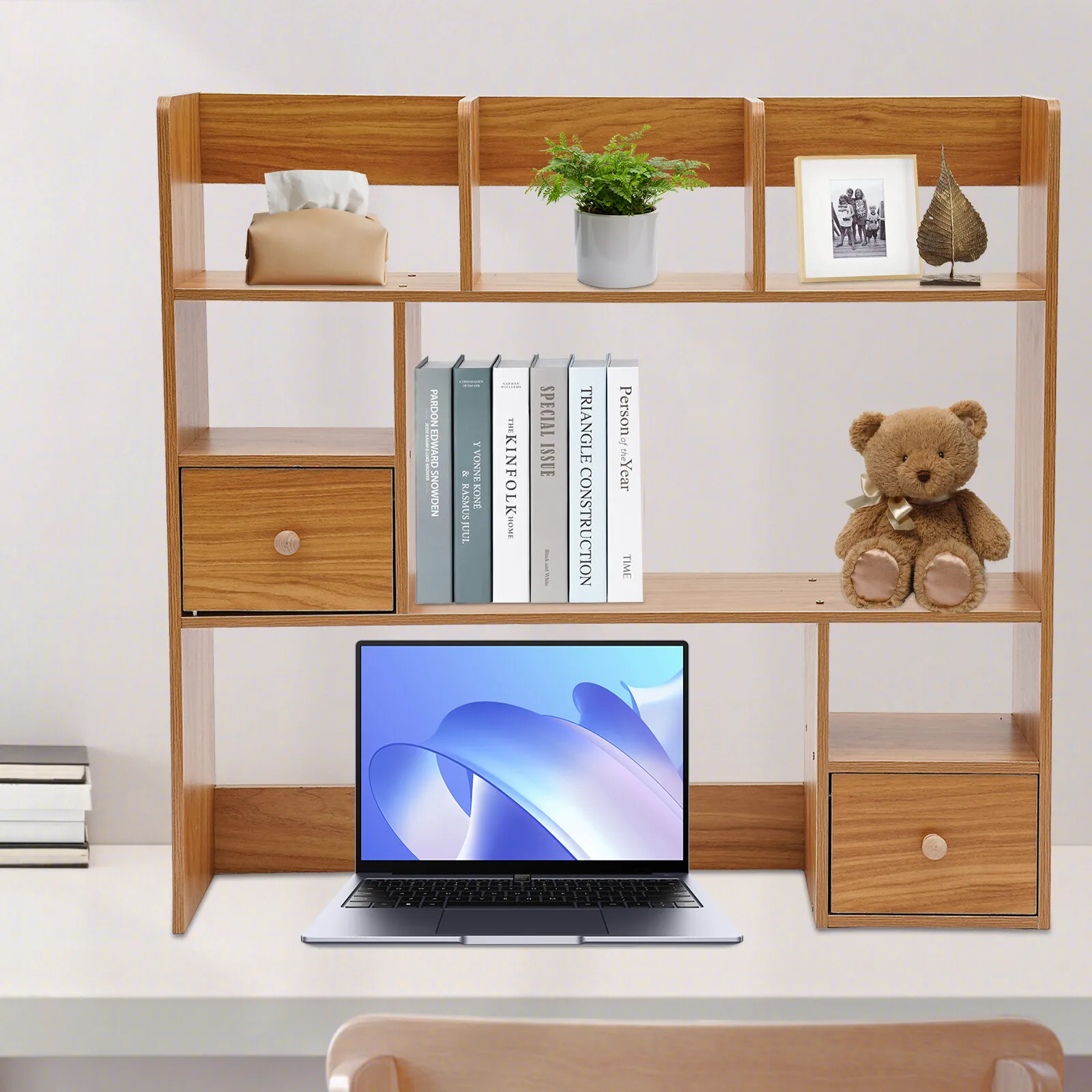 Open Storage Compartment Desktop Bookshelf Home Office Desk Organizer Shelf
