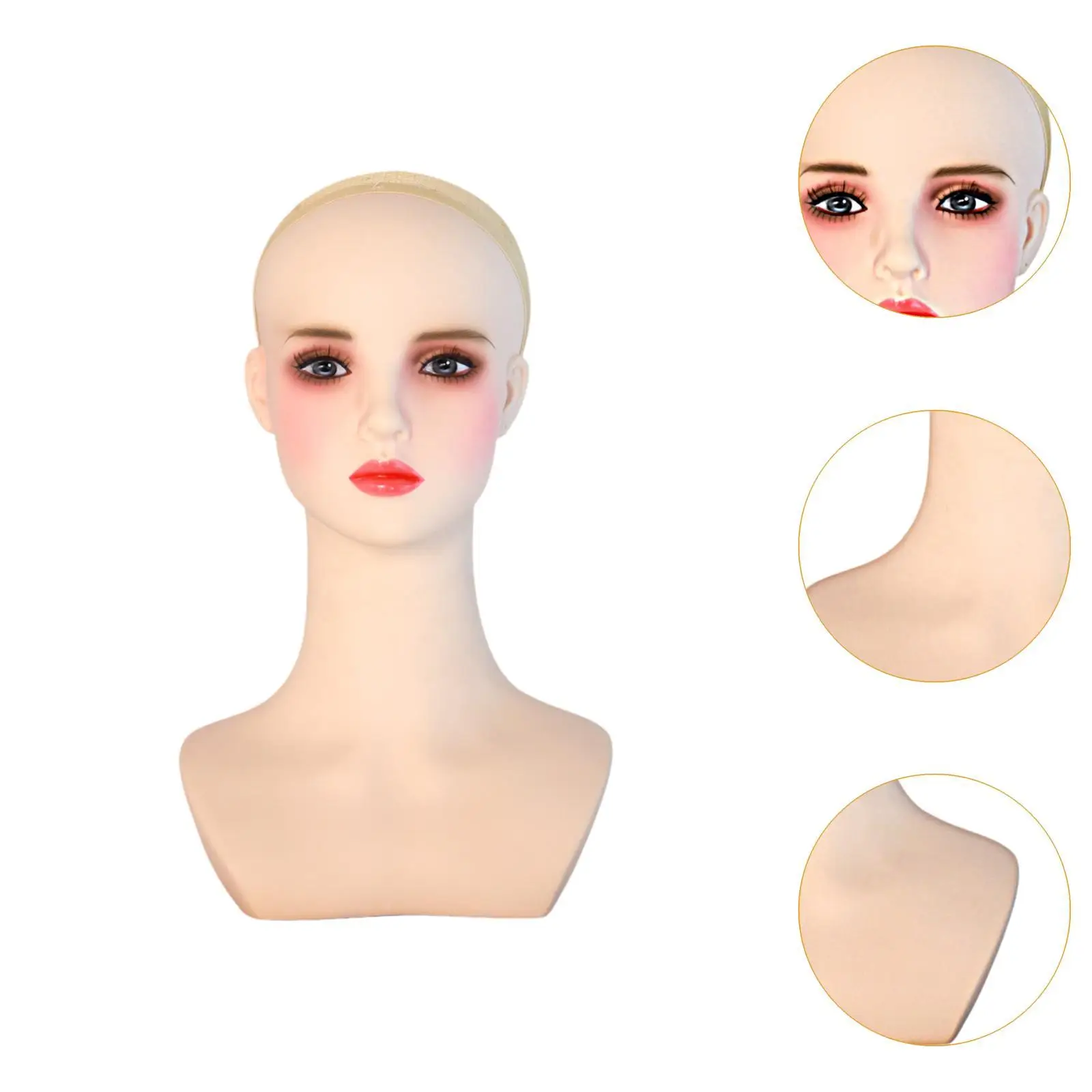رأس عارضة أزياء للتجميل مع قبعة شعر مستعار، تمثال نصفي مجوهرات متعدد الأغراض مع حامل رأس شعر مستعار للمكياج لقلادة النظارات الشمسية