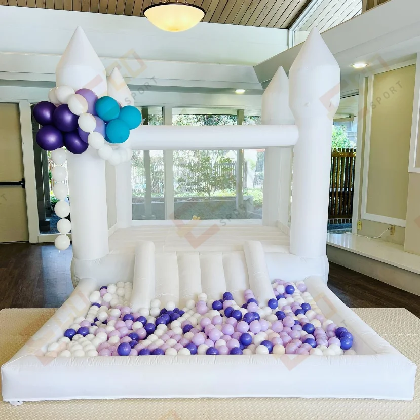 

White 8x13x8ft Bounce House with Slide and Ball Pit for Kids Soft Play Party Event Rental with Free Shipping to Door