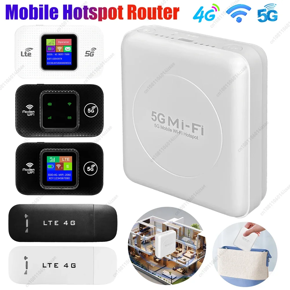5G/4G WiFi Mobile Hotspot Router Support 10 Users w/ SIM Card Slot 4G Lte Router Wireless Router Pocket Hotspot for Travel Home