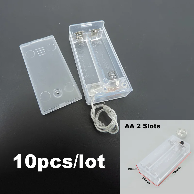 10pcs/lot AA Battery Holder Box Case with Switch 2 Slot 3V DIY Transparent Plastic q1