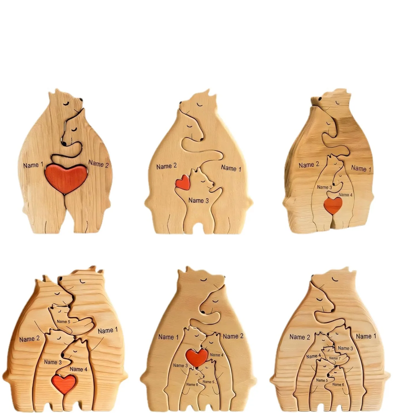 Custom Name Puzzle Bear Family Theme Wooden Art Puzzle DIY Cute Family Member of Bears Puzzle Home Desktop Decor