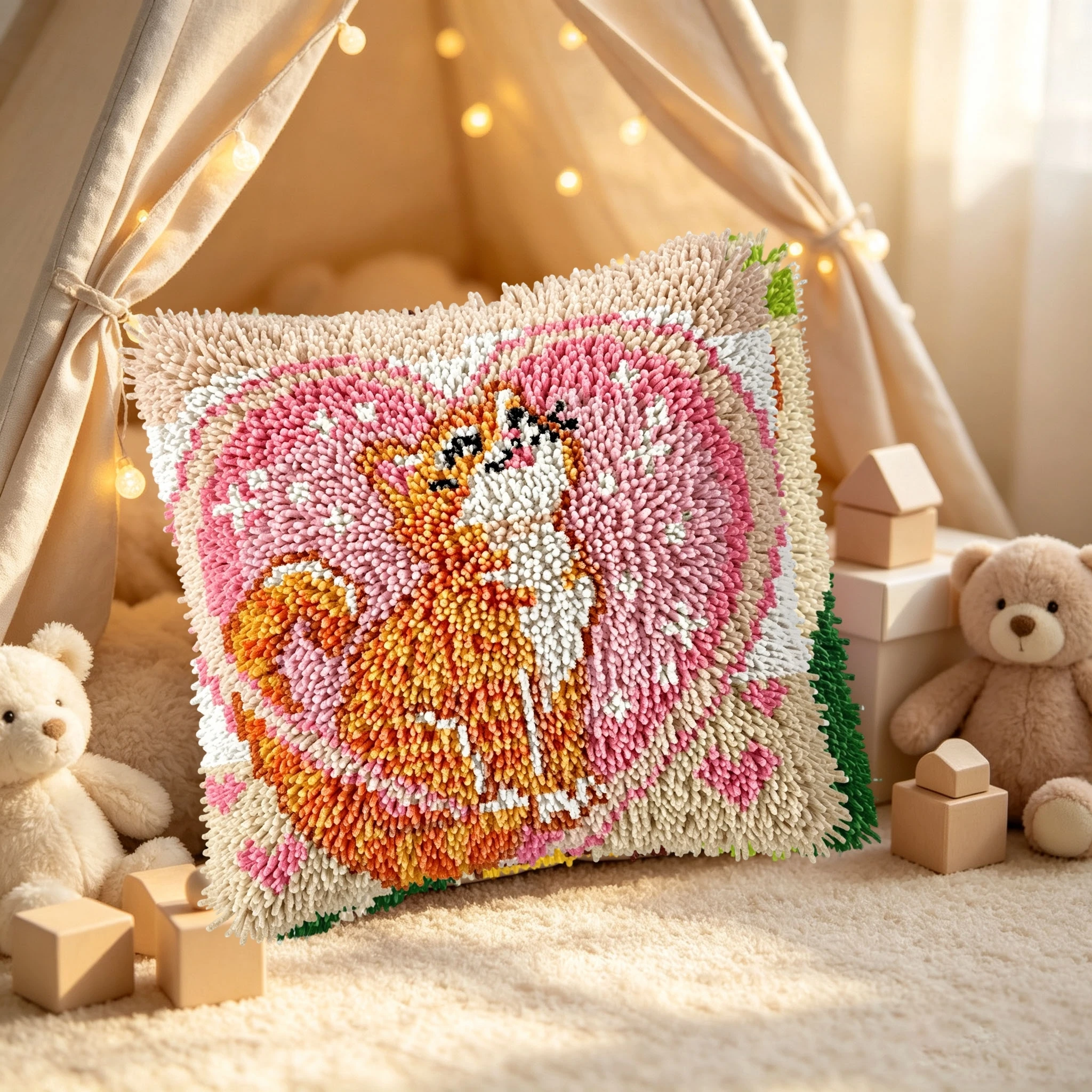 1Set Heart Orange Cat Knot Pillow Latch Hook Kit Cushion Pillowcase Set For Needlework Latch Hook Kits DIY Beginner-friendly Emb