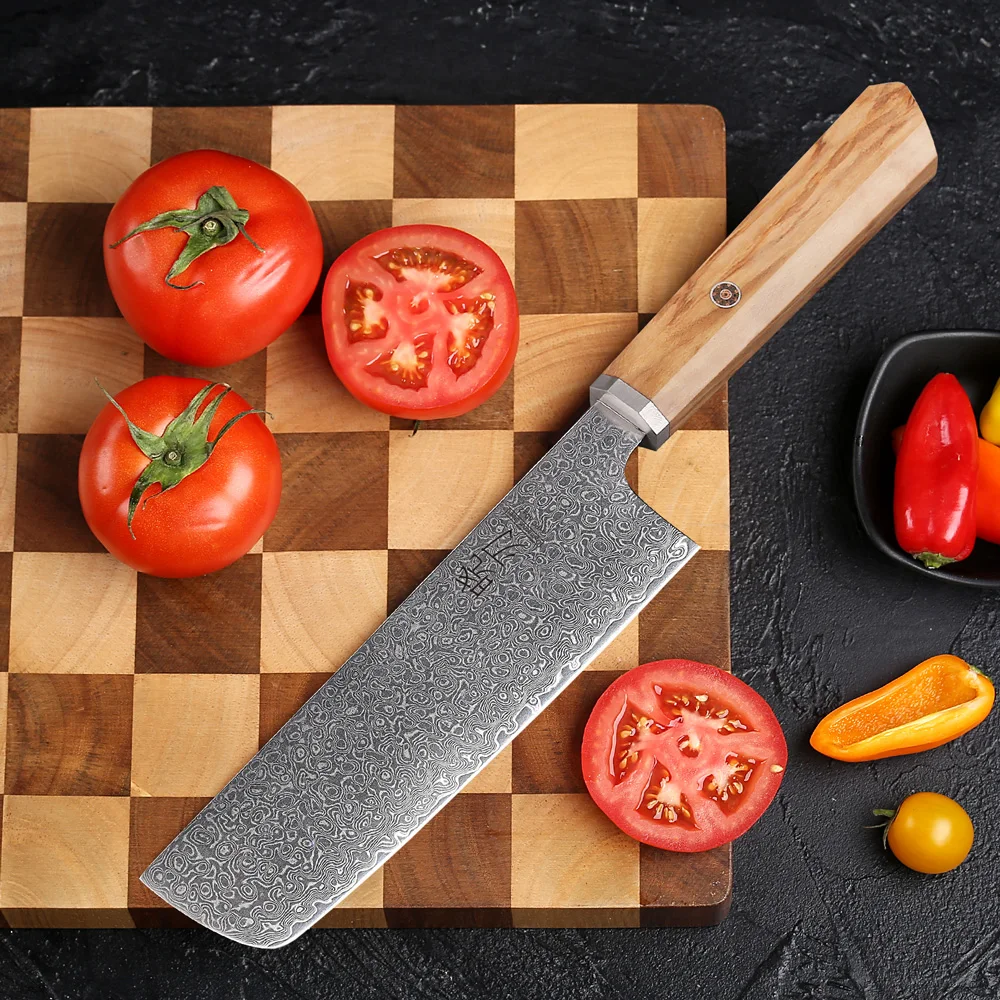 6.5-inch Japanese Nakiri Knife Damascus Steel Handmade Chef Knives Kitchen Slicing Vegetables Fruit Meat Cleaver Cooking Tools