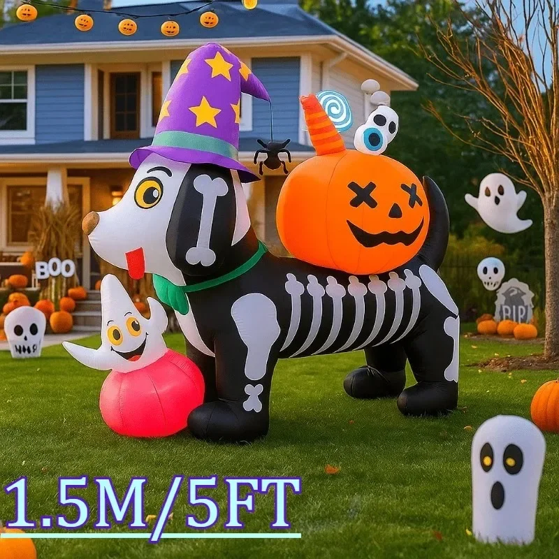 5ft halloween feriado iluminação esqueleto cão com decorações de abóbora led light up explodir modelo pátio gramado fora decoração