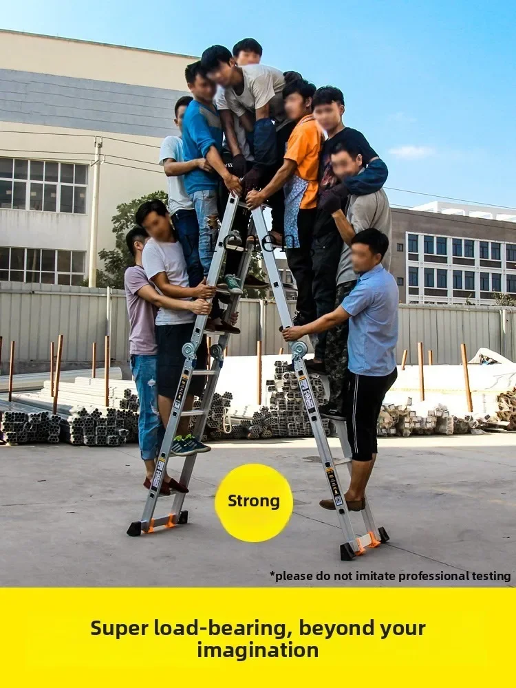 TQH Multifunctional Folding Ladder, Household Engineering Ladder Herringbone Ladder Lifting Telescopic Ladder, Aluminum Alloy
