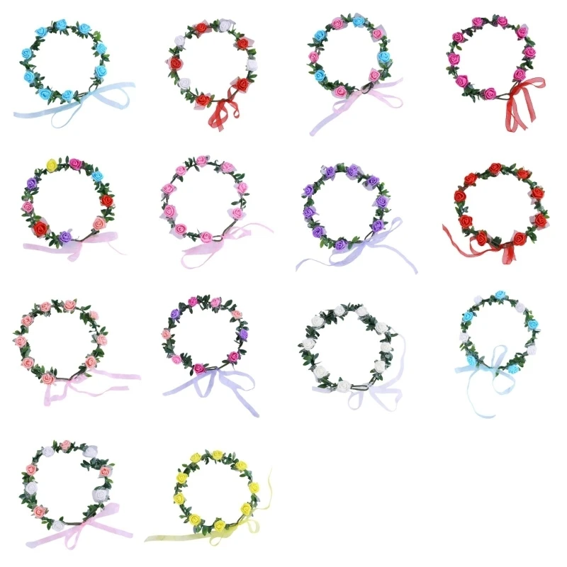 

Rose Floral Wreath Elastic Headband Flower Headpiece Party Headwear Decors For Weddings Travel And Everyday Use Y166