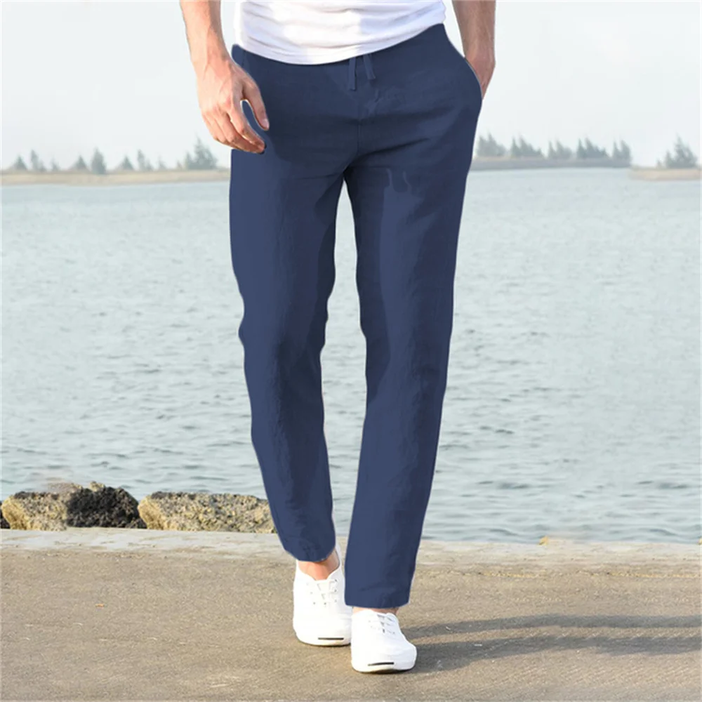 FURCW Men Cotton Linen Trousers Solid S-3XL 6