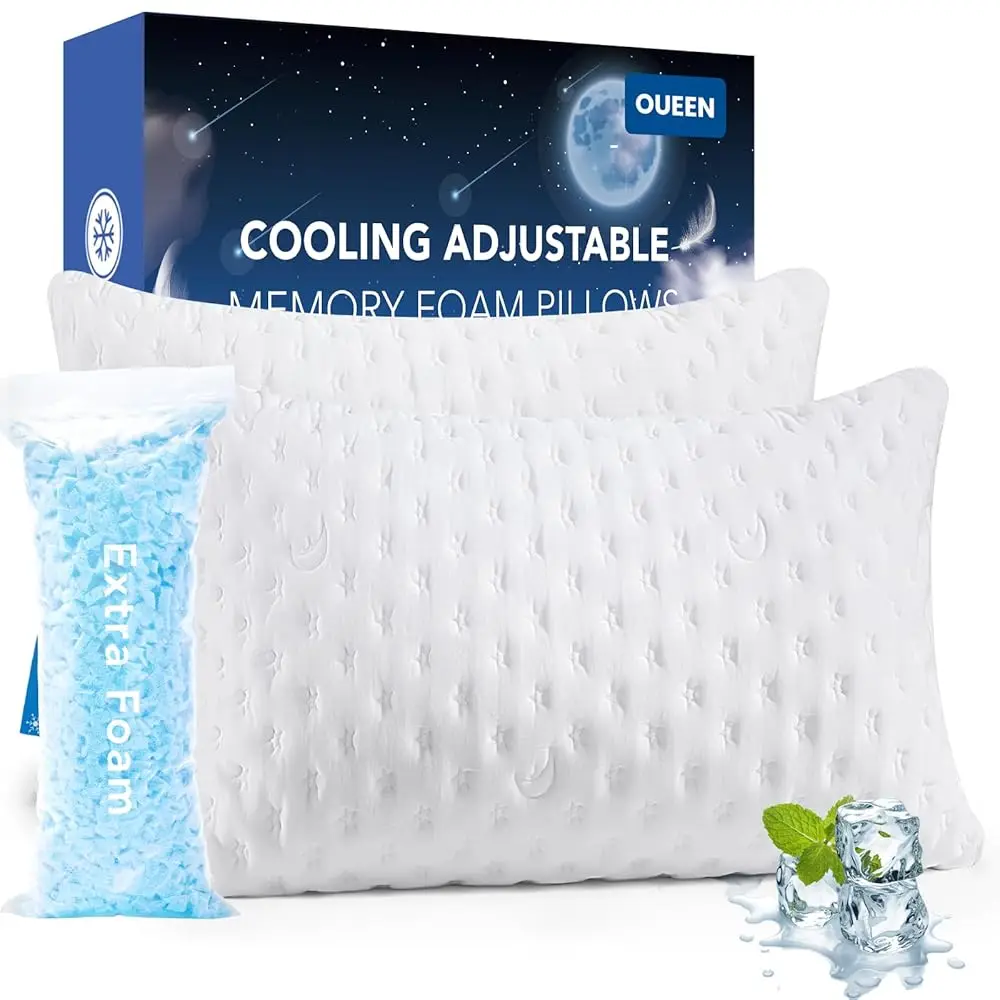 

Cooling Side Sleeper Pillow For Ne And Shoulder Pain, Luxury Shredded Memory Foam Pillows For Sleeping, Firm Bed Pillows Queen