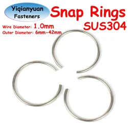 Yiqianyuan 10Pcs 1.0mm Diameter SUS304 Stainless Steel round Wire Snap Rings Hole Retainer Circlips for Shaft OD 6mm-42mm