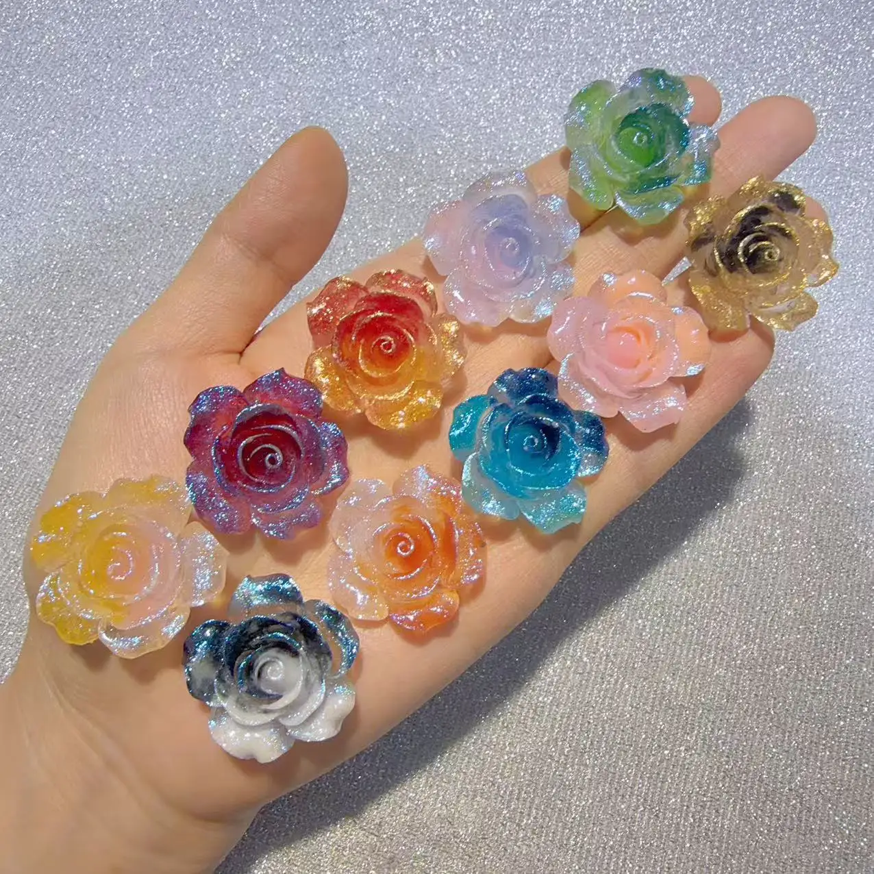 100PCS Luminous Rose Resin Gradient Color 30MM Glitter DIY Handmade Jewelry Accessories Craft Materials