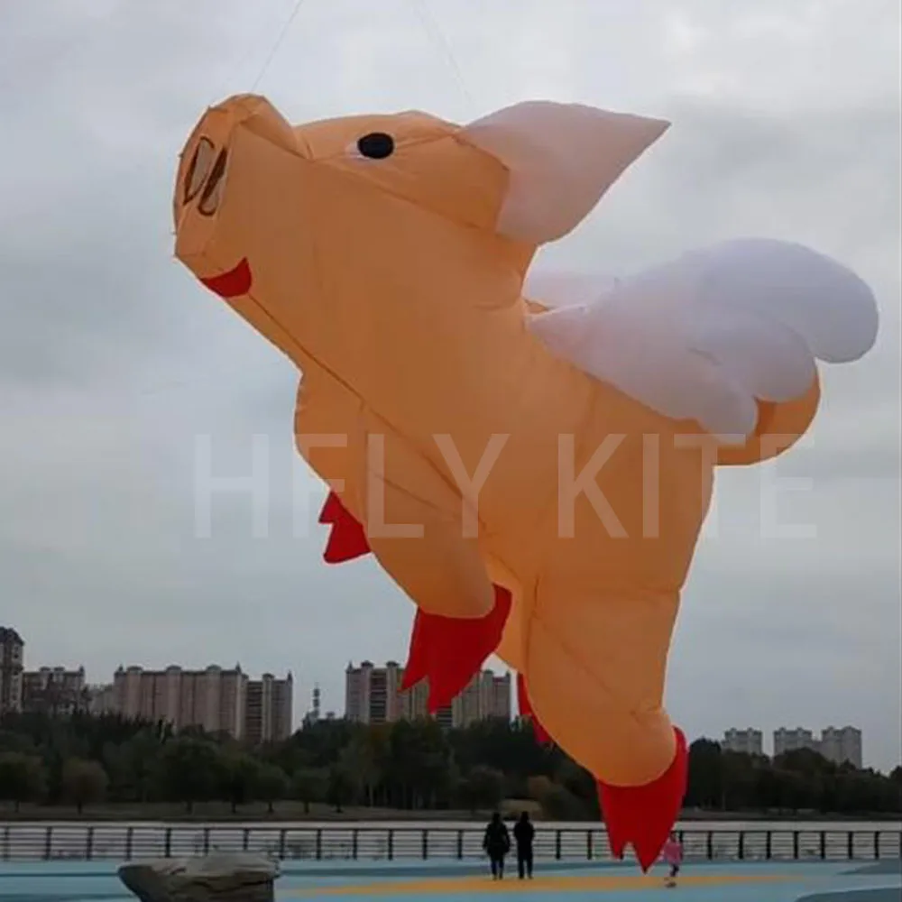 Neuankömmling große 3m Schwein Drachen Linie Wäsche für Erwachsene hochwertige 3D weiche aufblasbare Tier fliegende Schweinchen Drachen Anhänger