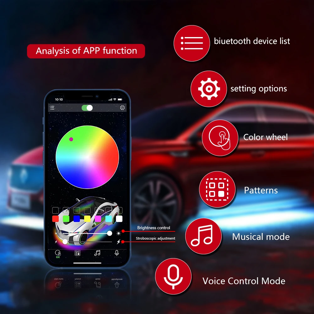 RGB LED Ambient Light Remote APP Control Waterproof Super Bright Car Chassis Undergolw Lights For Polaris Yamaha BRP ATV UTV RZR