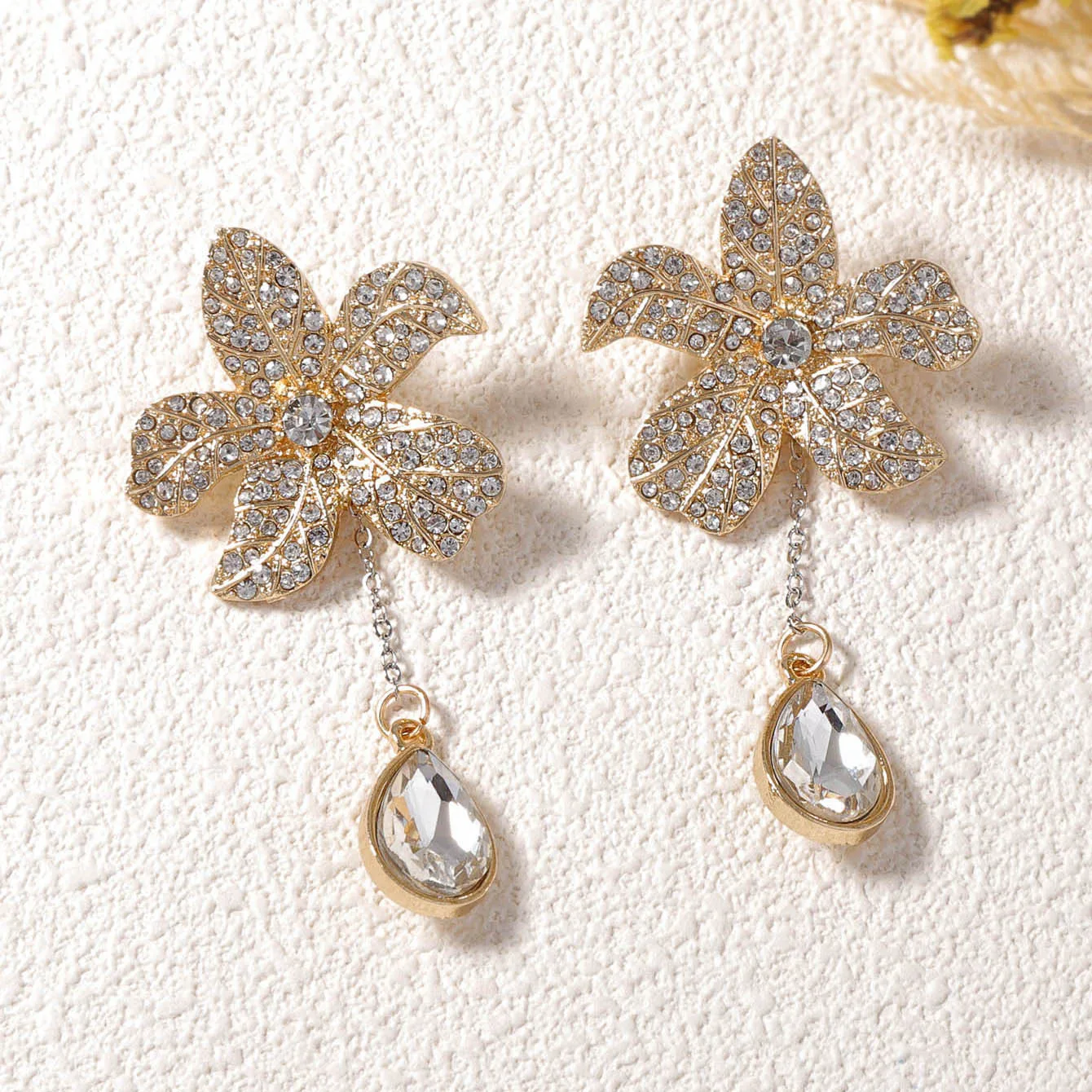 ZAA Luxury Design Rhinestone Flower Dangling Earrings Elegant Jewelry For Women Trendy Holiday Party Charm Accessories Gifts