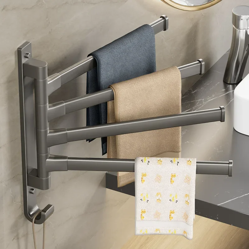 

Rotating towel rack bathroom towel storage rack bathroom corner towel punch-free hanging rod single rod space aluminum