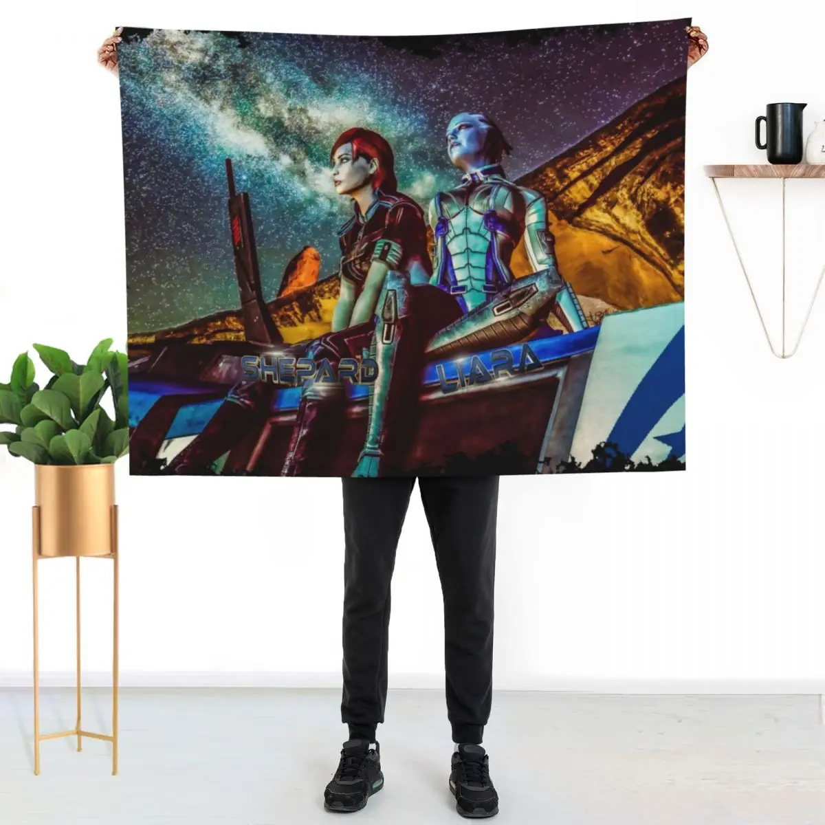 Mass Effect - Shepard & Liara Throw Blanket Camping wednesday Furry Luxury Throw Polar Sofas Blankets
