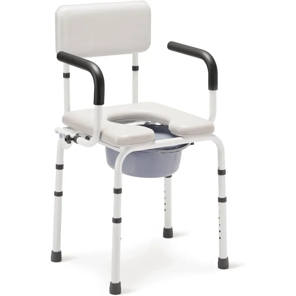 Heavy Duty Padded Drop Arm Commode, Bedside Commodes for Seniors, Commode Chair for Toilet with Arms & Removable Bucket