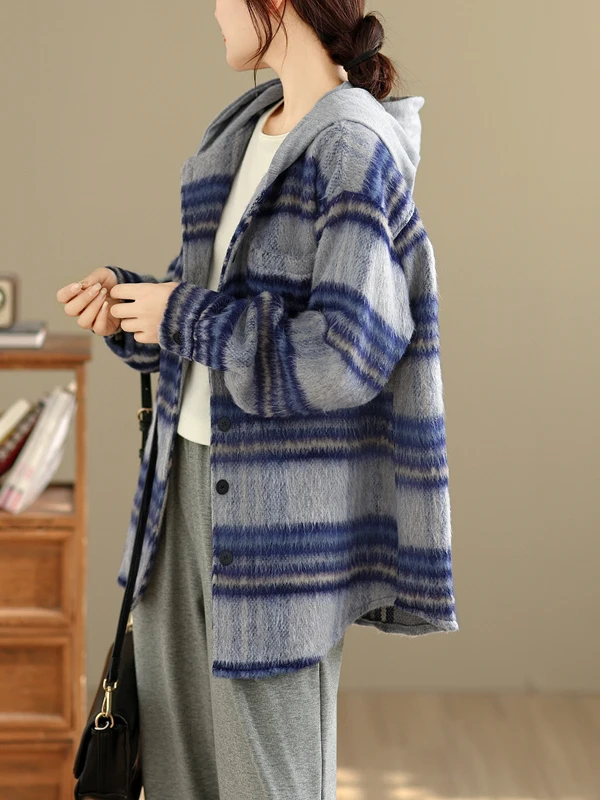 الخريف الشتاء منقوشة اللون الدم مقنعين Thiened الفانيلا عادية irt Sle المرأة Jaet معطف كسول Sle Faion ملابس خارجية