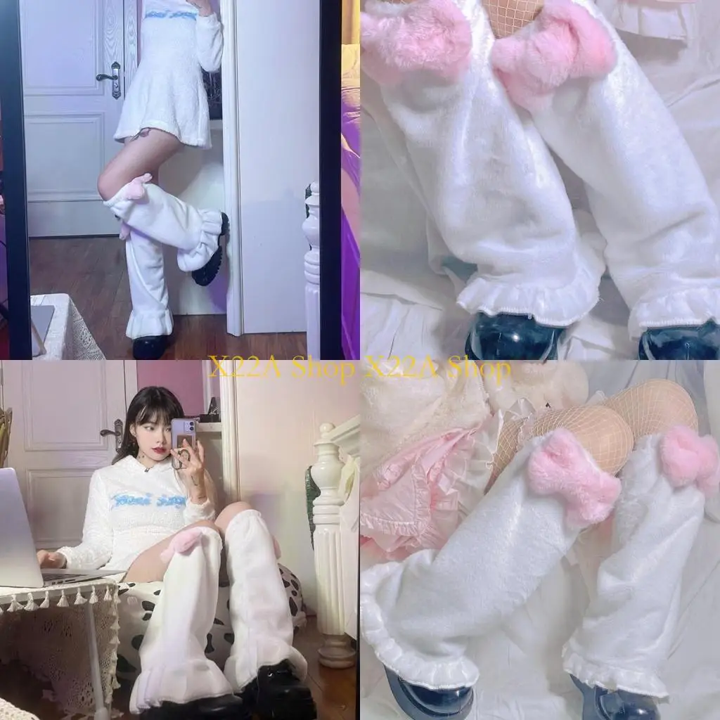 

Unique Gothic Knee High Long Foot Cover Japanese Ruffled Hem Plush Leg Warmers Socks