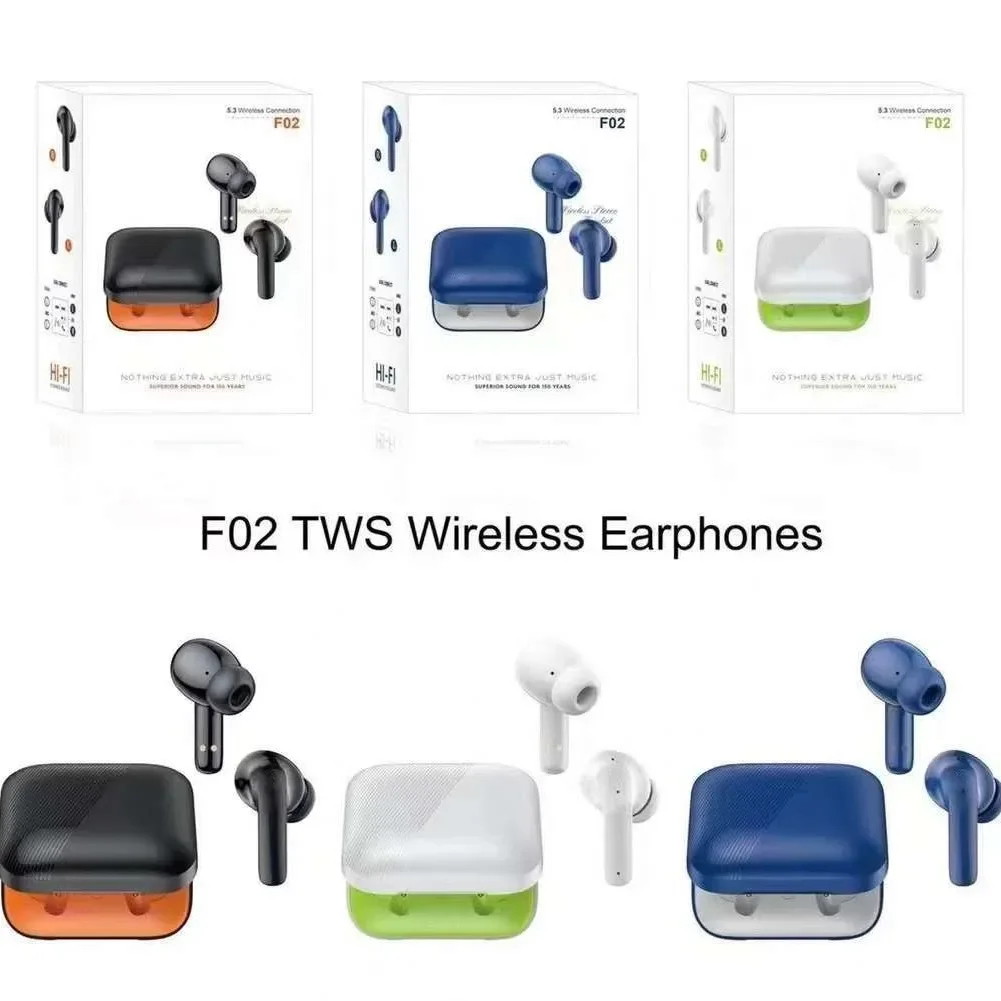 

F02 Wireless Bluetooth Headset 5.3 HiFi Stereo Long Battery Life Headphones TWS Low Latency In-Ear Sports Touch Control Earbuds