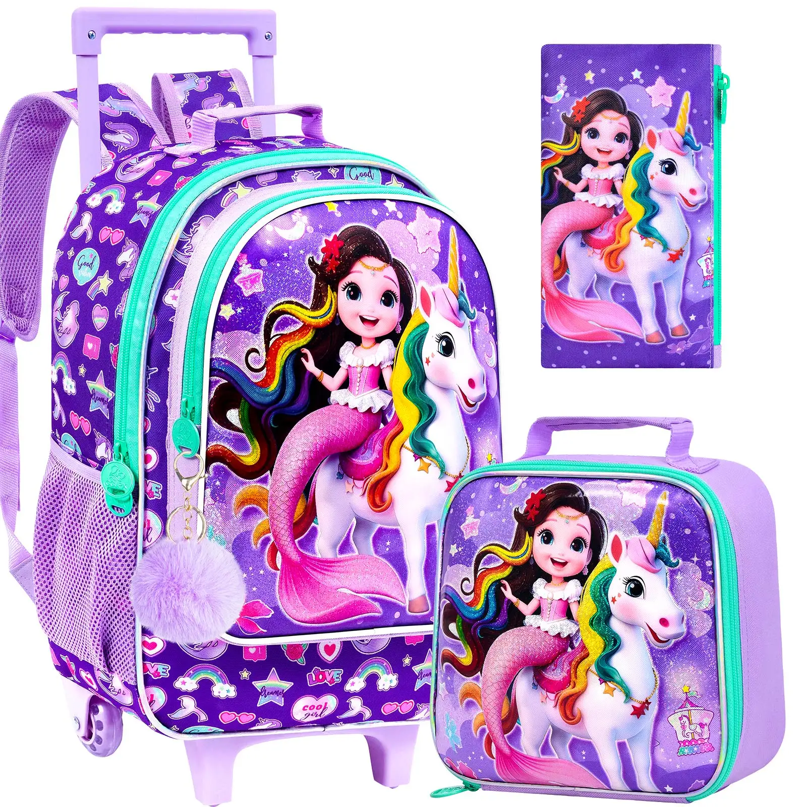 set-da-3-pezzi-zaino-trolley-a-rotelle-per-bambini-a-tema-sirena-e-unicorno-borsa-da-scuola-con-ruote-per-bambine-con-contenitore-per-il-pranzo-e-astuccio