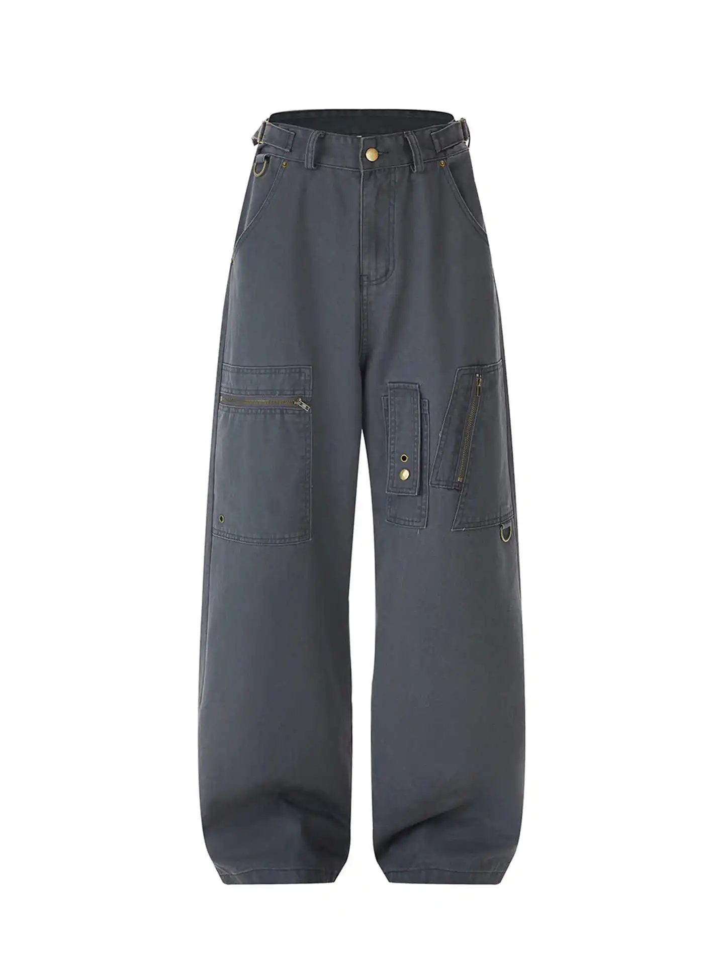 レディース グレー カーゴパンツ 原宿 オーバーサイズ ストレートパンツ 日本風 2000年代 スタイル Y2K ヴィンテージ エモ ボーイフレンドスタイル トラウザーズ 服