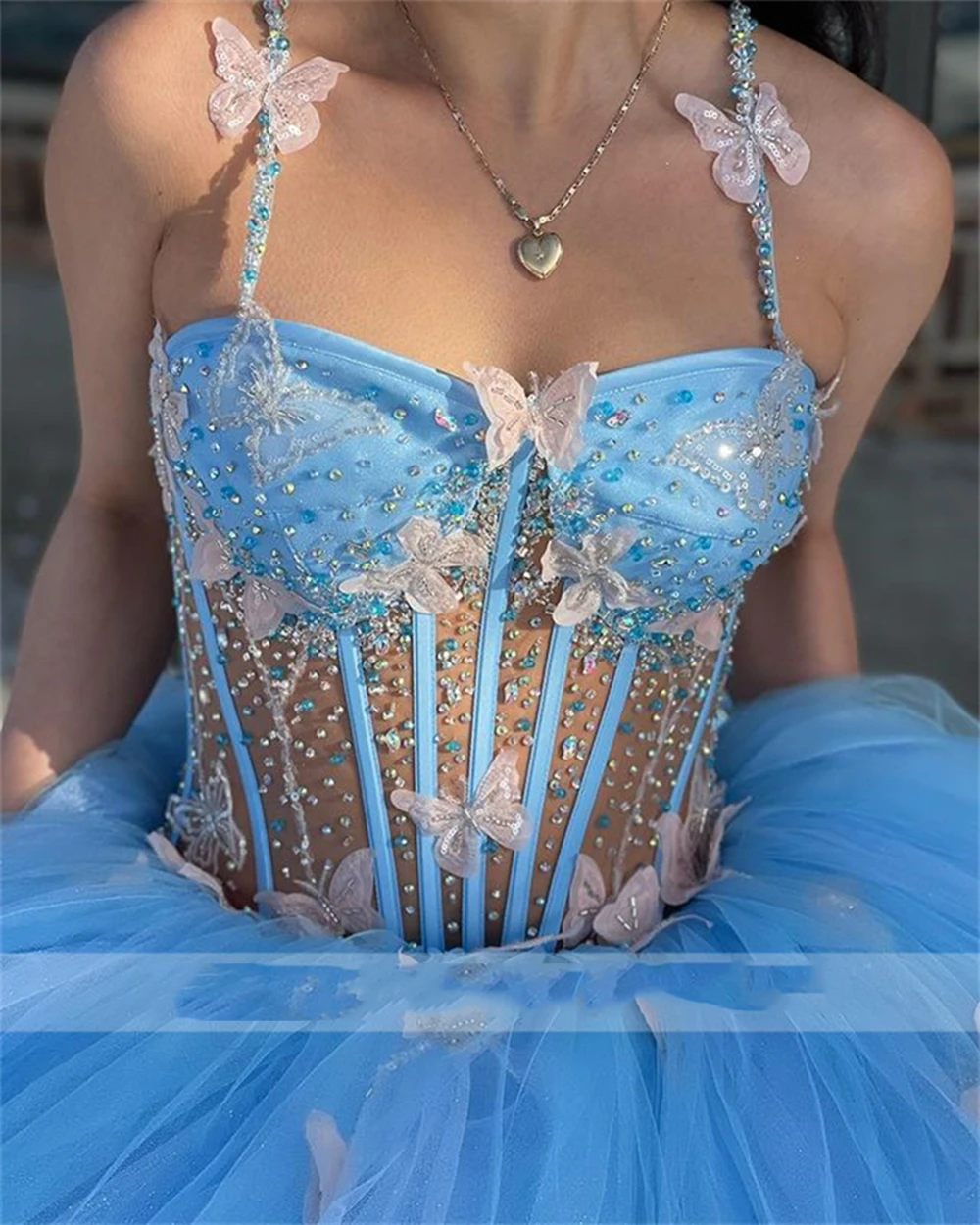 Msikoods-vestido de noche azul cielo para niñas, vestido de baile de quinceañera con cuentas, vestidos de fiesta de celebridades, vestido de flores 3D