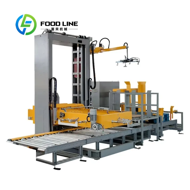 Customized Low Level Push Palletizer With Full Empty Pallet Roller Conveyor Automatic Stacking Machine For Iroduction Line