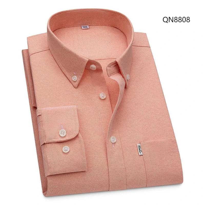 Man Shirts Long Sleeve Cotton Casual Oxford Men Short Sleeved Shirt 100% Cotton Solid Color Business Casual Pocket White Shirt