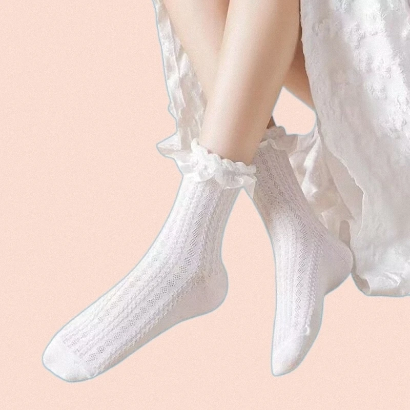 6 Pairs Summer Women's Socks Solid Black White Lolita Lacework Ruffle Socks Thin Comfortable Kawaii Sweet Girls Cute Short Socks