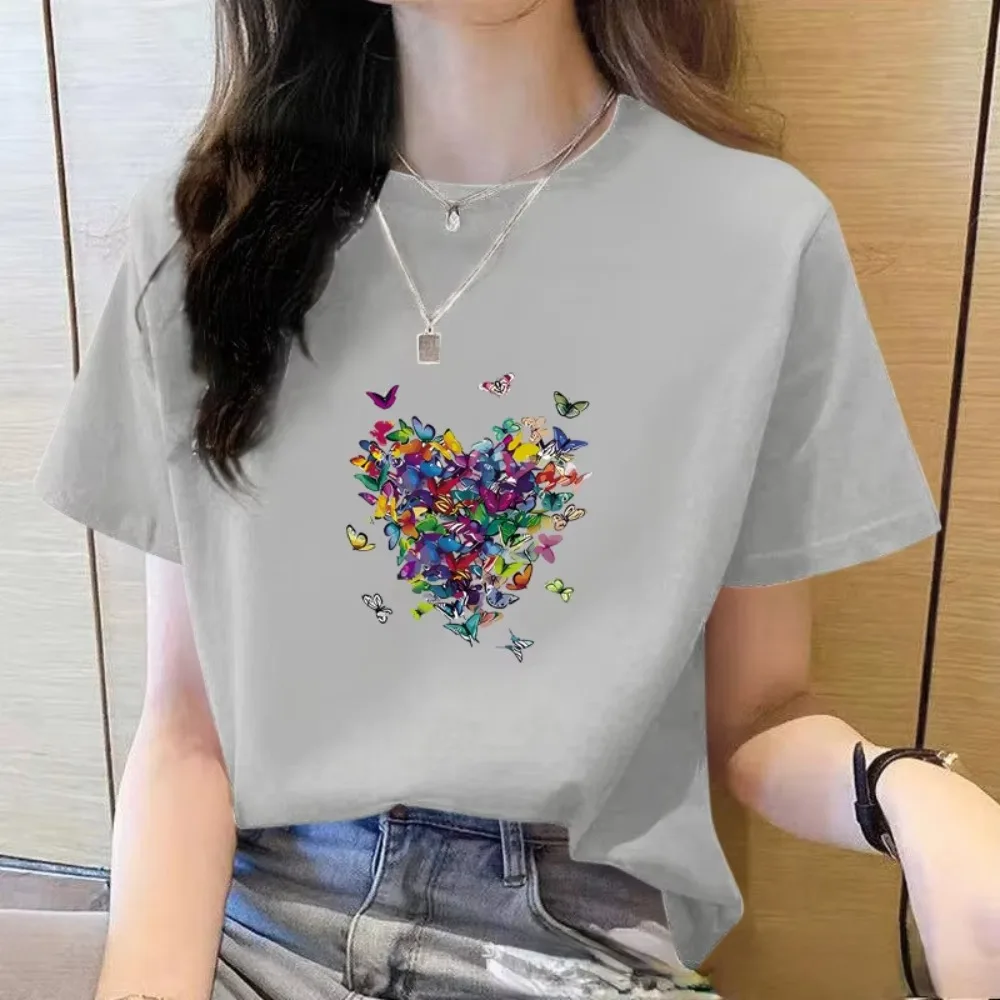 Summer Loose Women T-Shirt High Quality O Neck Butterfly Pattern Short Sleeve Women's Business Wear Short Sleeve T-Shirt