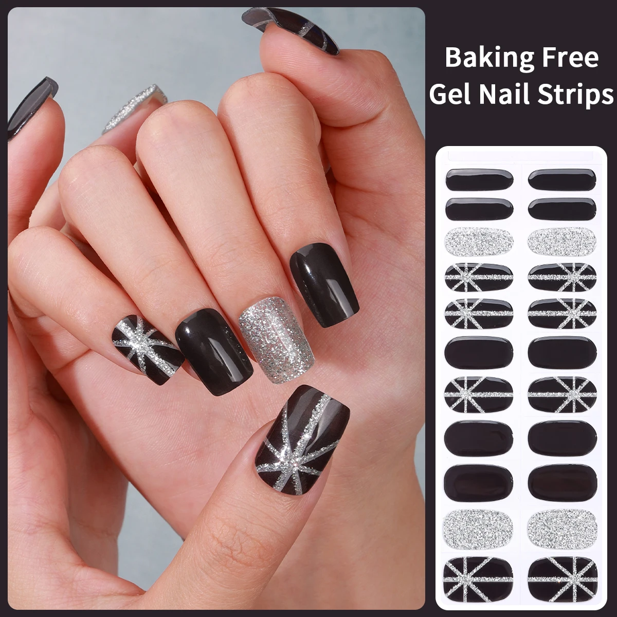 22Tips Black Brown Blue Full Cover Gel Nail Strips Plaid design Gel Nail Sticker for Women Manicure Long-Lasting Nail Wraps