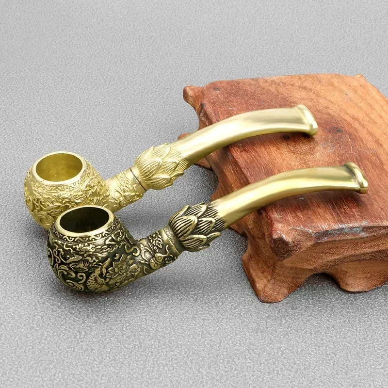 Antique Hand-carved Carp Brass Pipe Copper Cigarette Holder Figurines Miniatures Pipe Ornaments Creative Home Decoration