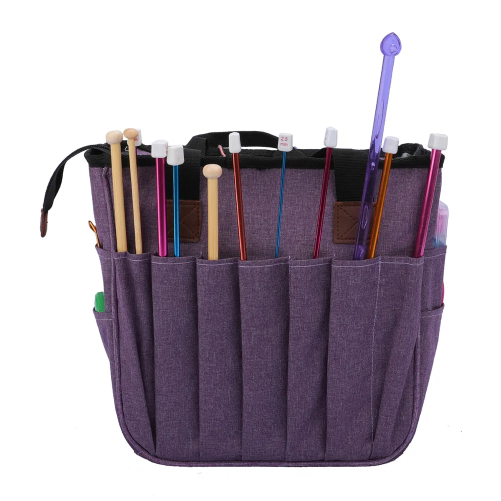 

Woolen Yarn Organizer Storage Bag Purple Large Capacity Multi-Compartment Crochet Knitting Tote for Travel Camping