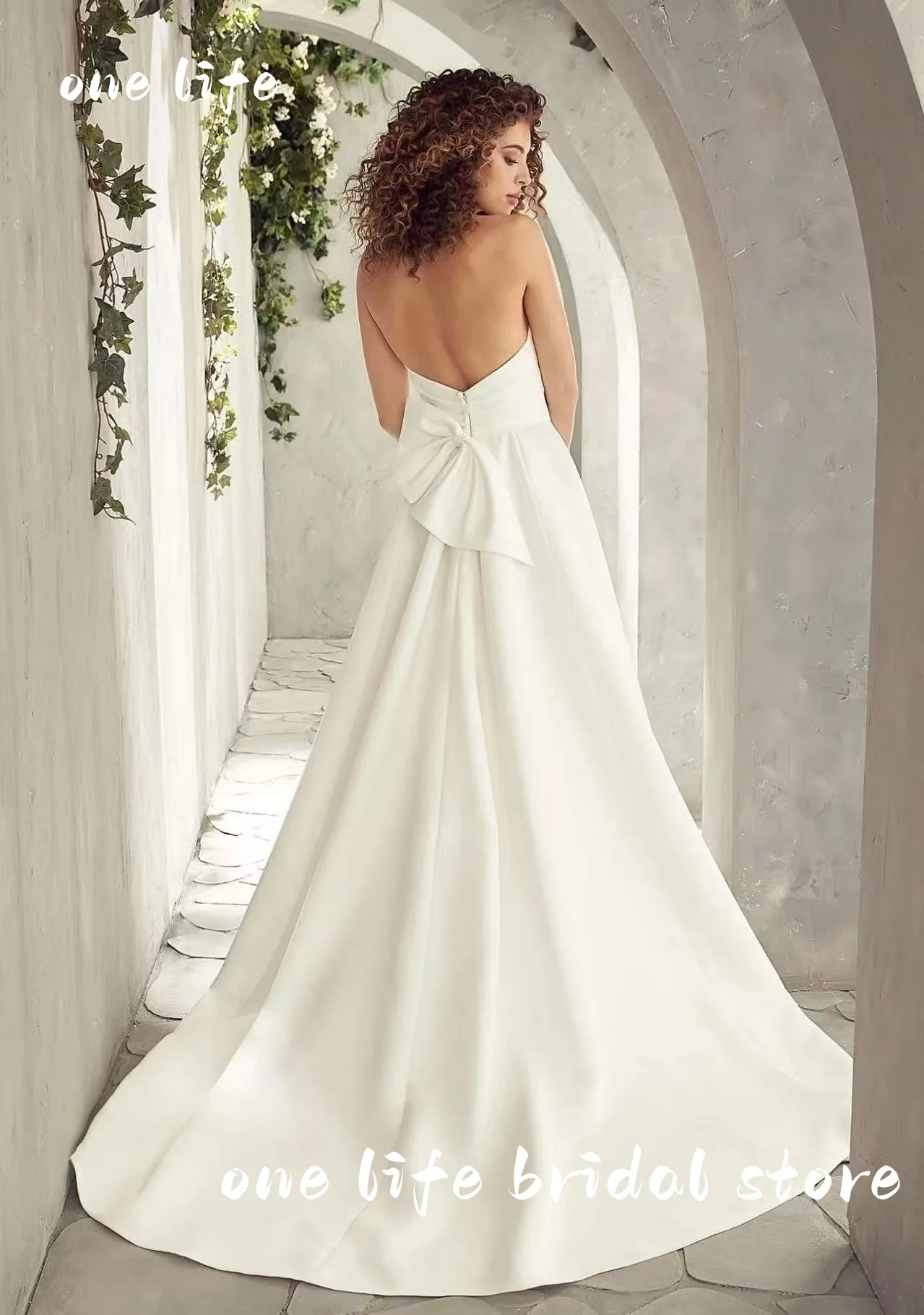 Gracioso vestidos de casamento cor sólida querida sem mangas sem costas arco vestido de noiva a linha alta fenda personalizar vestidos de novia