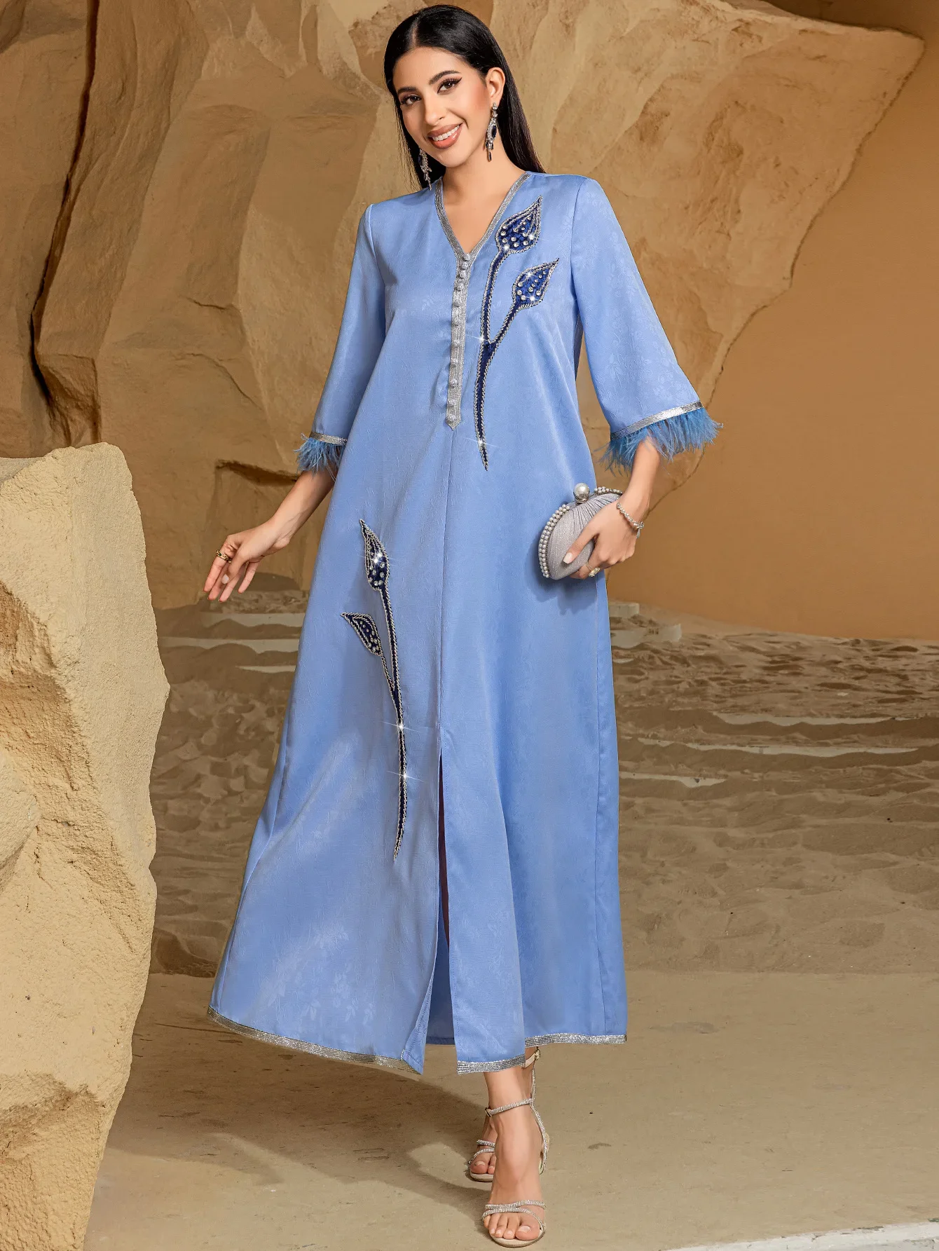 2025 Ramadan Abayaเพชรเย็บปักถักร้อยชุดมุสลิมสําหรับผู้หญิงดูไบตุรกีKaftan Kebaya Caftan Marocain Femme Robe Eid Jalabiya