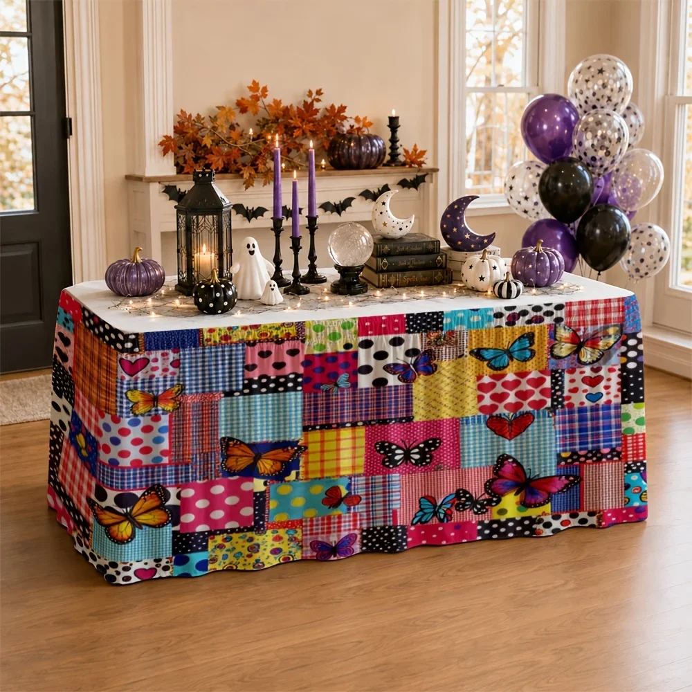 Party table skirt 1 piece - Butterfly stitched table skirt - Polyester overlock - Retro Bohemian Halloween