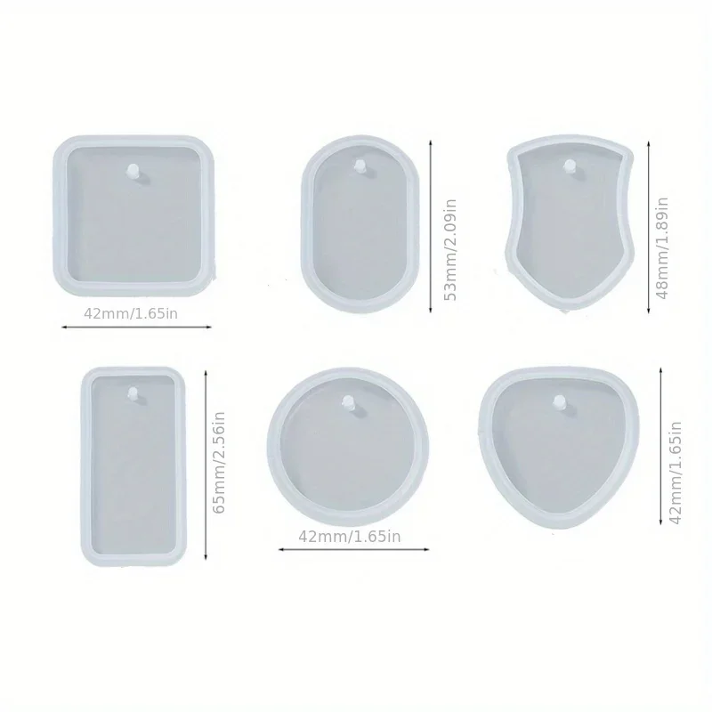 1/6/10pcs DIY Keychain Pendant Silicone Mold Set Crystal Epoxy Resin Mold Round Rectangle Pendants Jewelry Making Casting Mould