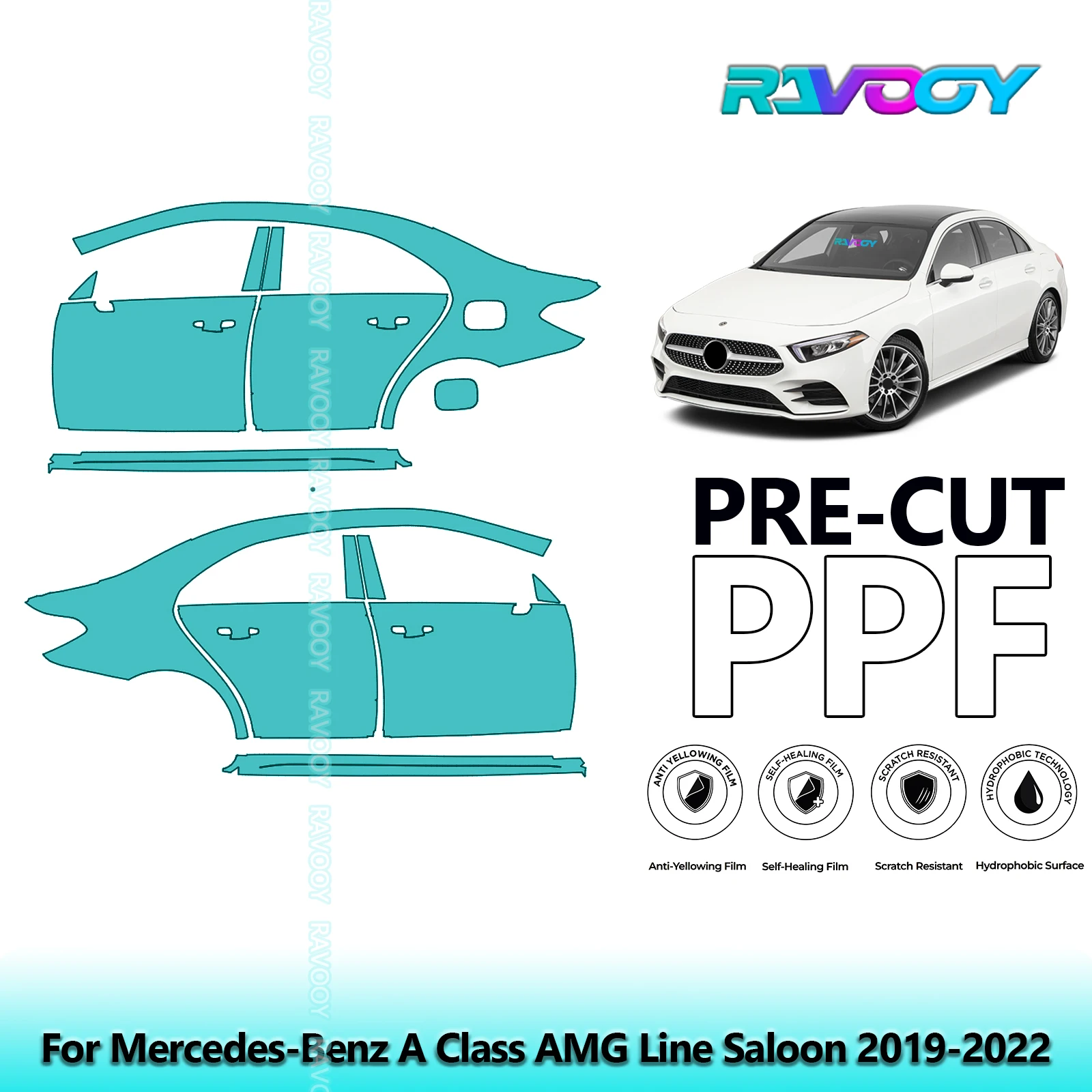 

For Mercedes-Benz A Class AMG Line Saloon 2019-2022 8.5mil Pre-Cut PPF Door & A/B Pillar Kit TPU Paint Protection Film Set