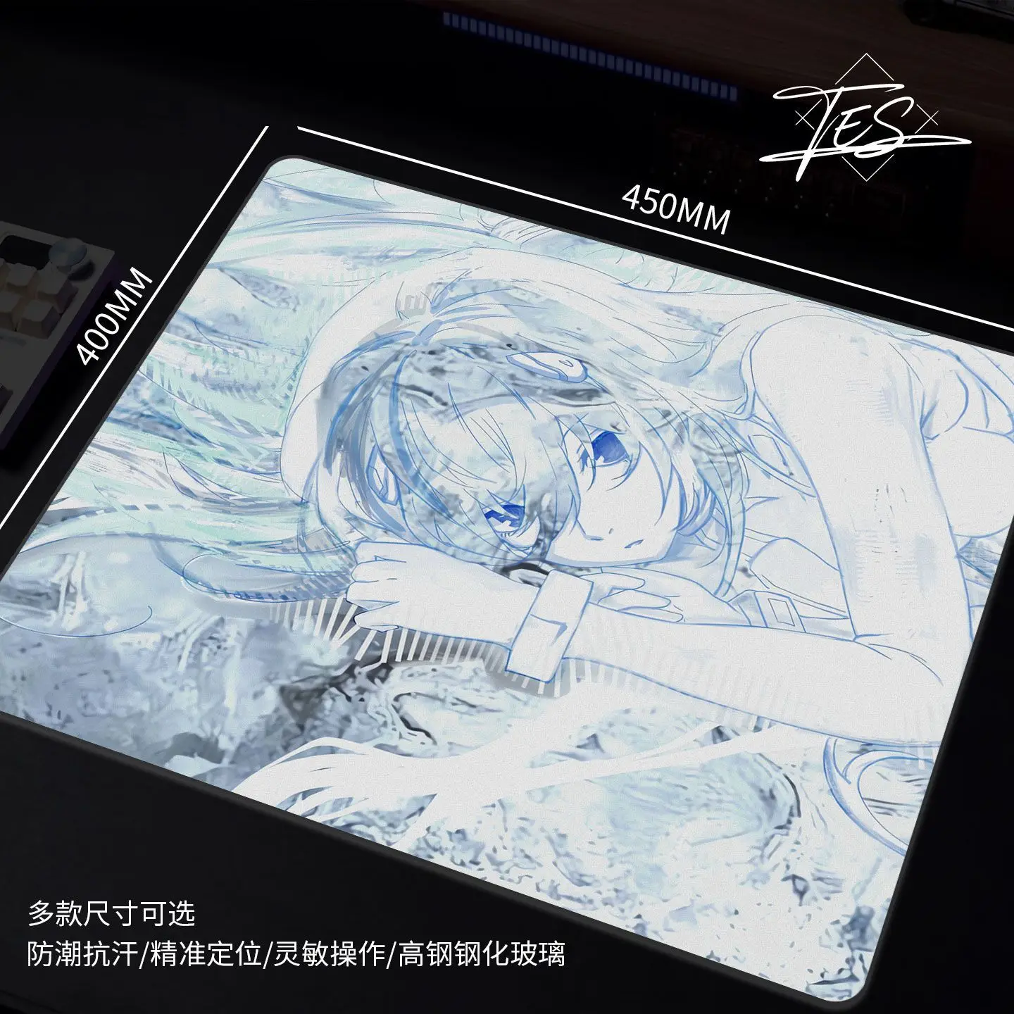Sketch Cool Girl Glass Gaming Mouse Pad Large Size Tempered Surface for FPS eSports Ultra-Smooth Glide Professional Desktop Mat