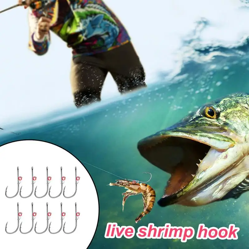 Live Bait Hooks Carbon Steel Barbed With Holes Fishing Hooks Live Shrimp Fixed Hooks Portable Boxed Hooks For Various Fishing