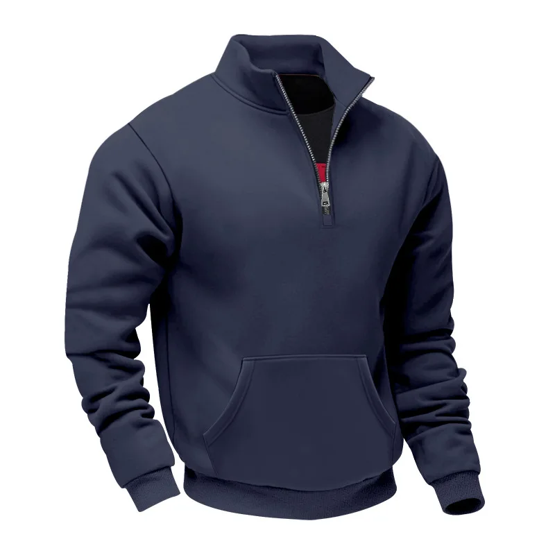 Grenzübergreifender Herbst- und Winter-Samt-Pullover für Herren, locker geschnitten, im Retro-Stil, lässig, mit Stehkragen, halbem Reißverschluss und Taschen für Pendler. – Detail 13