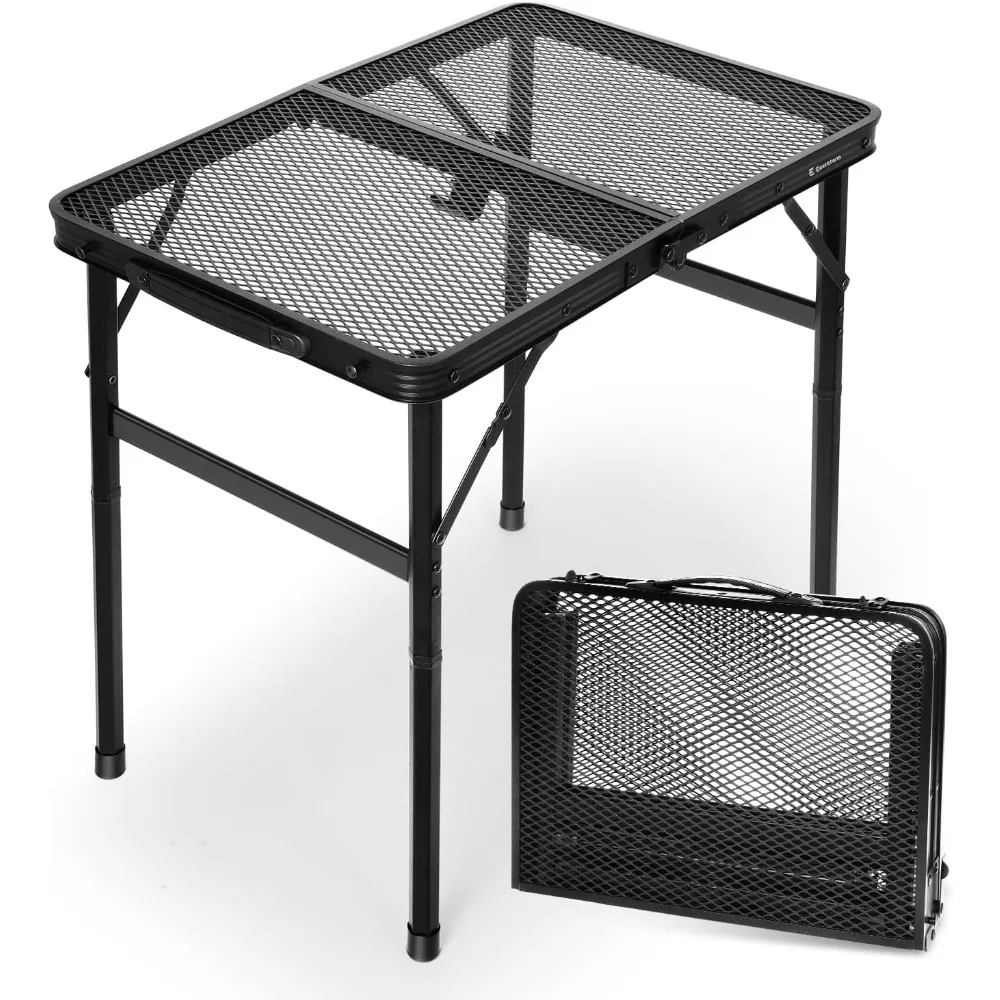 

US Shipping Small Folding Table Portable Adjustable Height 10.6 to 22 Inches Black Metal Mesh Compact Indoor Outdoor Card